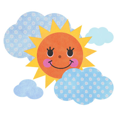 雲の間から、にっこり顔を出す太陽の無料イラストです