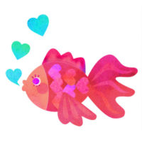 ハートのうろこがキュートなピンクの金魚の無料イラストです。
