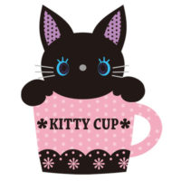 ティーカップに入った、黒い子猫の無料イラスト