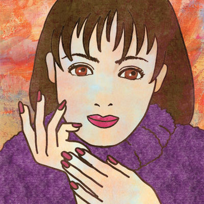 紫のセーターの女性のイラスト
