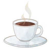 白いカップとソーサーのホットコーヒーの無料イラストです。