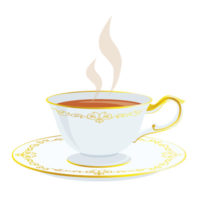 オシャレなカップに入った熱い紅茶の無料イラストです。